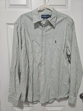 Ralph Lauren Green White Striped Button Up XL